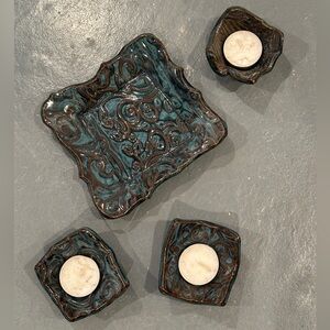 Handmade Trinket Dish with Candle Votives